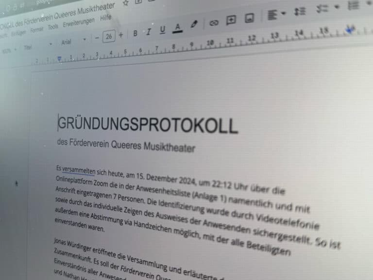 Gründungsprotokoll des Förderverein Queeres Musiktheater e.V.